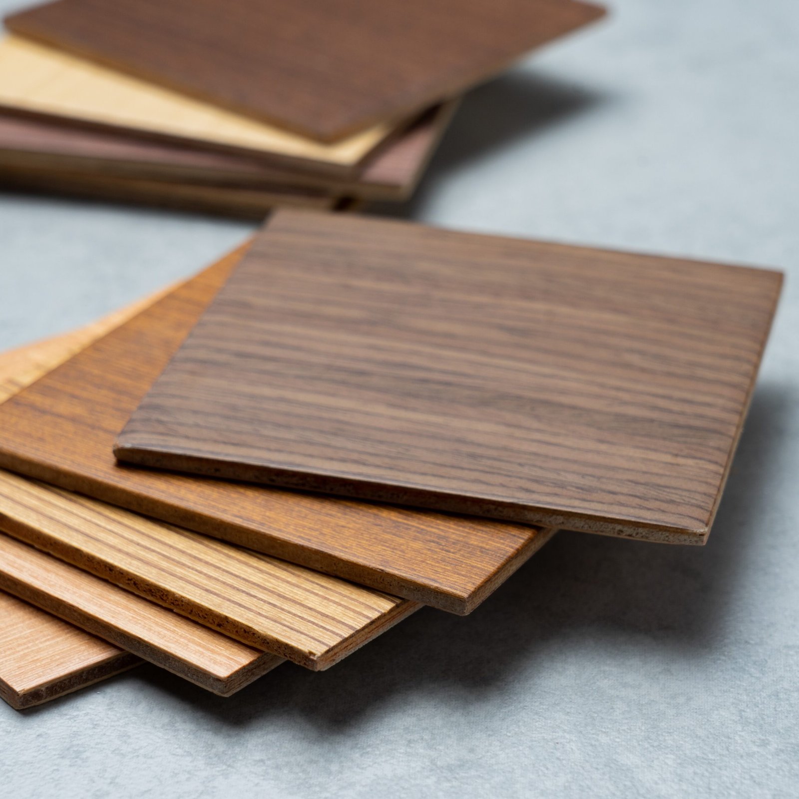 samples of material, wood , on concrete table.Interior design select material for idea.